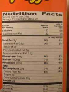 Food label - Reese's Puffs