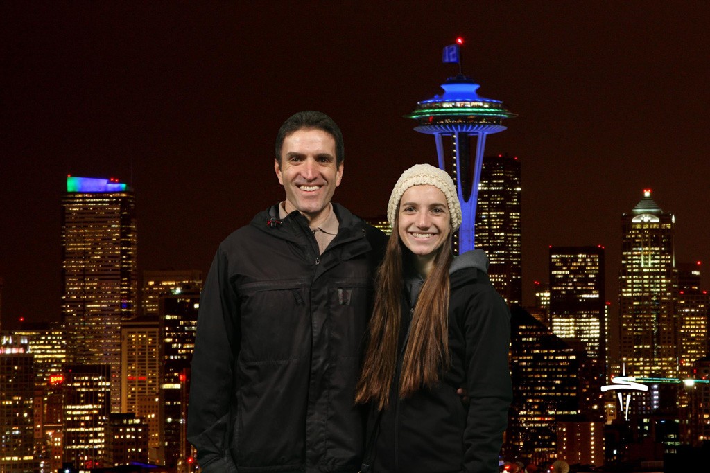 12th man flag space needle night