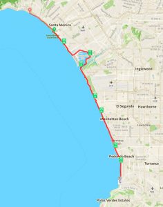 Map of the Marvin Braude Bike Path from Will Rogers State Beach to Torrance Beach