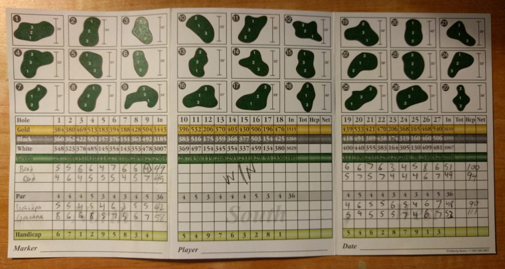 Pheasant Run scorecard 16-07-11