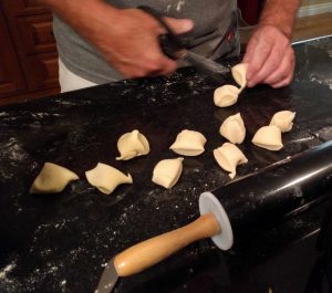 cutting pierogi dough