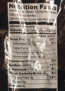 Ingredients label for salt & black pepper pistachios