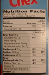Food label - Rice Chex