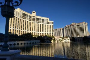 Image of Bellagio and Caesers Palace bathed in the morning light