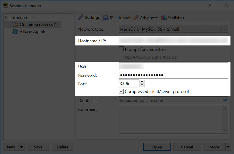 HeidiSQL Session Manager - Database settings