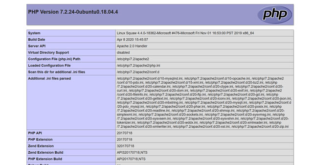 phpinfo results