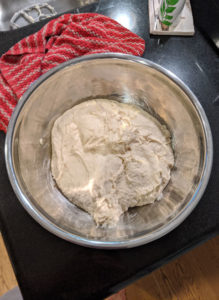 Freshly mixed bread ingredients before rising