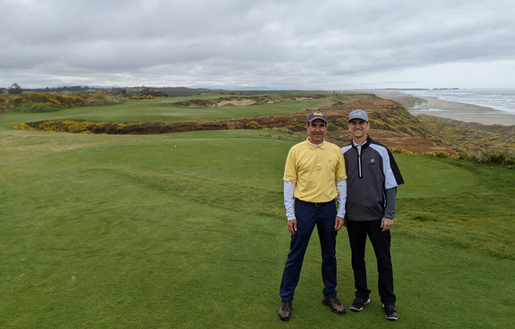 Gregg and Brad Borodaty on the 16th tee at Bandon Dunes - Bandon, OR