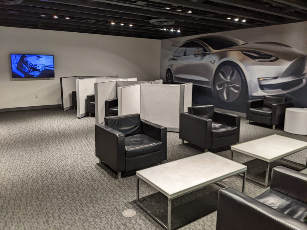 The lounge inside the Tesla supercharging station - Kettleman City, CA