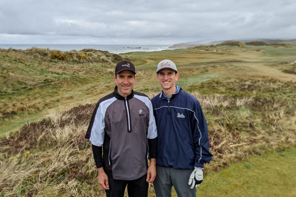 Gregg and Brad Borodaty on the 12th tee at Pacific Dunes - Bandon, OR
