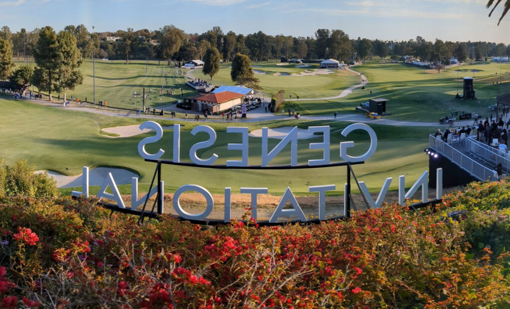 The sign for the PGA Genesis Invitational from behind