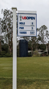 Hole 8 sign for the US Open at Los Angeles Country Club