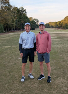 gregg borodaty and brad borodaty on the first tee at pinehurst no. 2