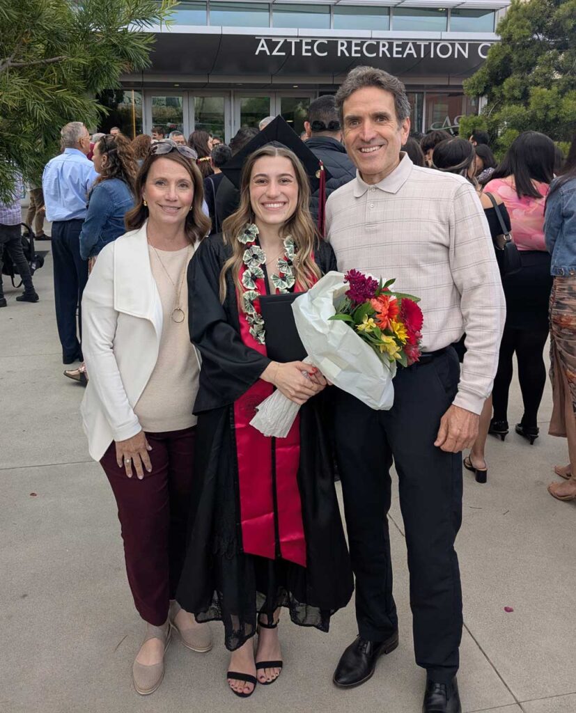 Lisa Borodaty, Abigail Borodaty, and Gregory Borodaty at the 2025 SDSU graduation